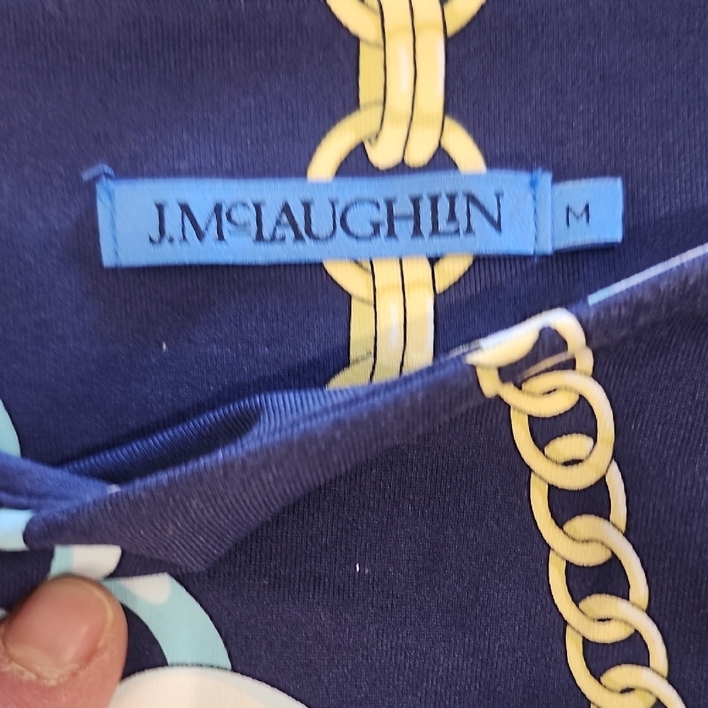 J. McLaughlin Sage Sleeveless Chain Print Midi Dress Navy Blue Gold Designer Lux - Picture 2 of 11